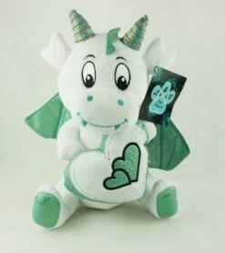 Plüsch Drache Mit Herzschild Ca 25cm - Weiß Türkis